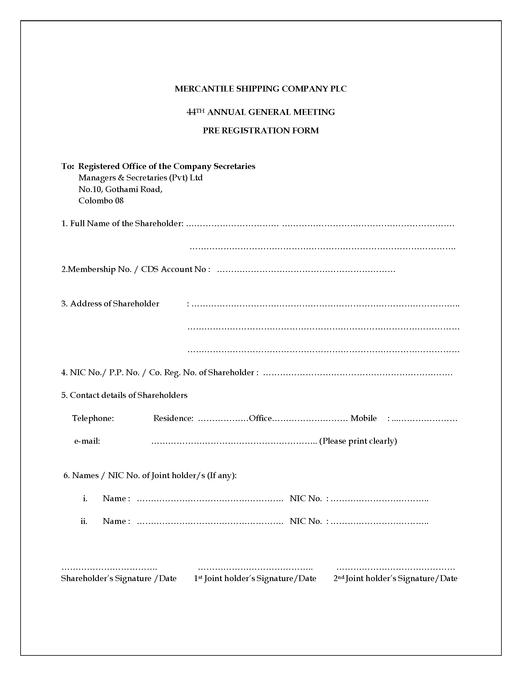 Annexure 1- Pre Registration Form